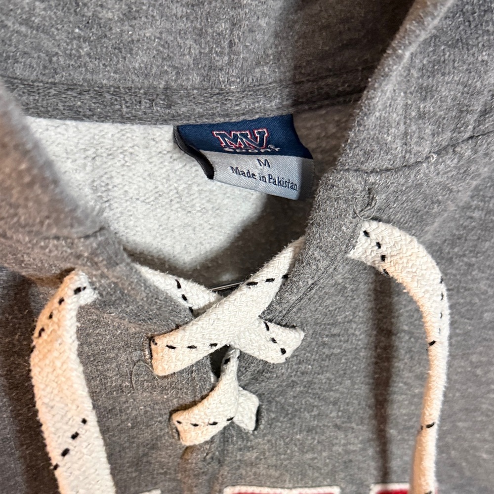MV Sport Lake Placid Hockey Lace-Up Hoodie Gray Medium Cozy Pullover - Picture 3 of 4